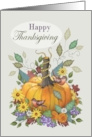 Happy Thanksgiving with Pumpkin Flowers Grapes Leaves Birds card
