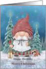 Happy Birthday and Merry Christmas with Winter Gnome Racoon card