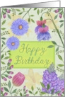 Happy Birthday With Flowers in a Seed Packet Look card