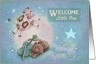 Welcome Little One Cow Jumping over Moon Cat Playing Fiddle card