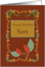 Happy Birthday Son Rust Colored with Multicolored Leaves card