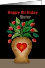 Happy Birthday Sister with Red Flowers in Vase card