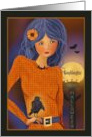 Happy Halloween Granddaughter with Sassy Girl Holding Crow card