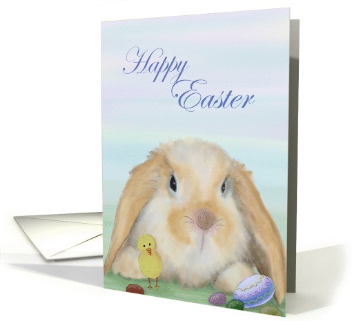 Happy Easter with bunny, chick and eggs card (1309806)