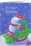 It’s Your Birthday with cake decorated with flowers card