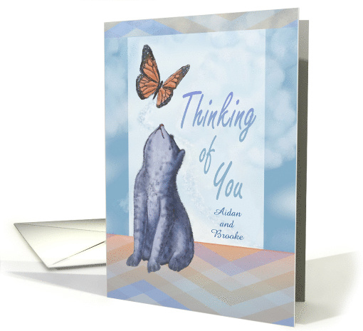 Thinking Of You with Cat and Butterfly in Blues and Oranges card