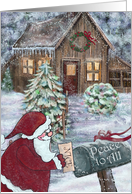 Peace to All at Christmas Santa leaving a Nice letter in Mailbox Snowy Cottage card