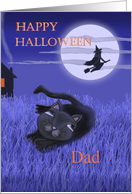 Happy Halloween Dad with moon, witch and black cat card