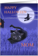 Happy Halloween Mom with moon, witch and black cat card