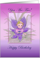 You Are Five! Happy birthday fairy card with purple orchid card