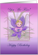 You Are Four! Happy birthday fairy card with purple orchid card