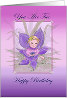 You Are Two, Happy birthday fairy card with purple orchid card