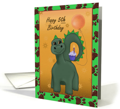 Happy Fifth Birthday with dinosaur, cupcake, balloon and... (1327834)