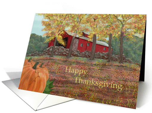 Happy Thanksgiving with barn, pumpkins, fall scene,rock... (1335852)