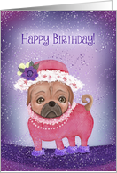 Happy Birthday Pug dressed up in tea party attire card