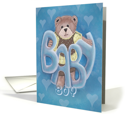 Welcome Baby Boy Teddy Bear card done with blue hearts card (1350030)