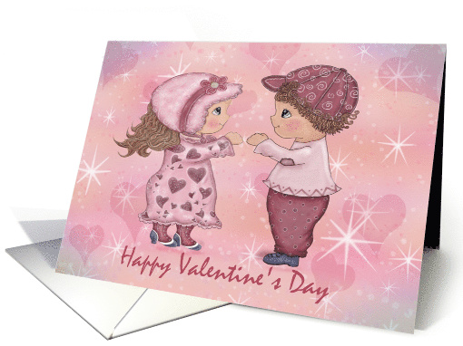 Happy Valentine's Day with fist bump handshake with two kids card