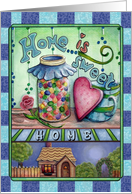 Congratulations on selling your home with cute cottage,heart,mug,candy card