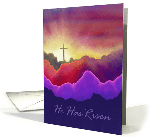 He is Risen Easter Card mountains and sun and cross card (1356580)