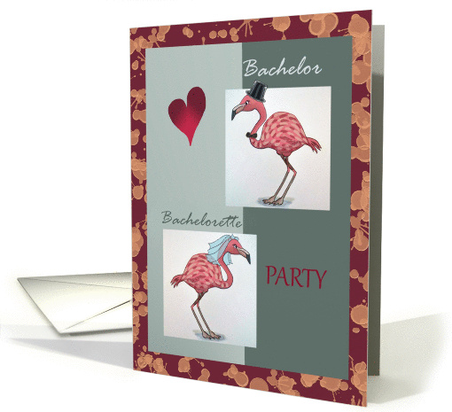 Bachelor and Bachelorette party invitation with pink flamingos card