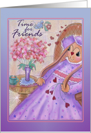 Time for Friends with tea party invitation with bunny,bird, tea cup card