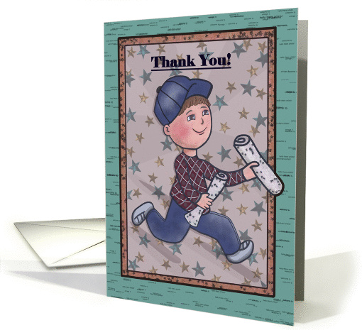 Thank you Newspaper boy running holding newspapers card (1356938)