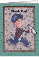 Thank you Newspaper boy running holding newspapers card