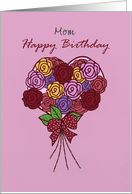 Custom Happy Birthday for her with roses on heart shape and red bow card