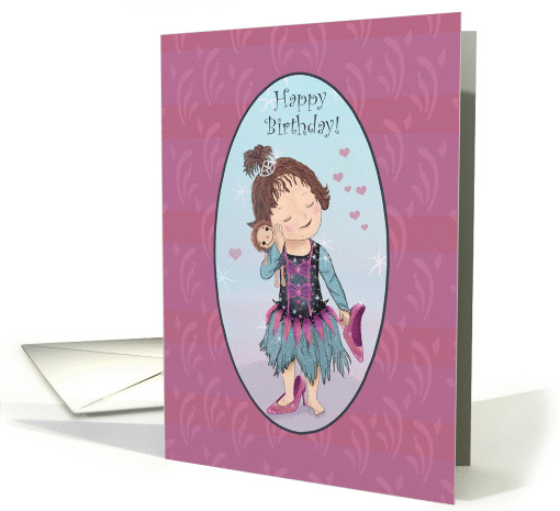 Happy Birthday with little girl and rag doll and high heels card