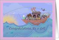 Noah’s Ark congratulations on new baby girl birth card