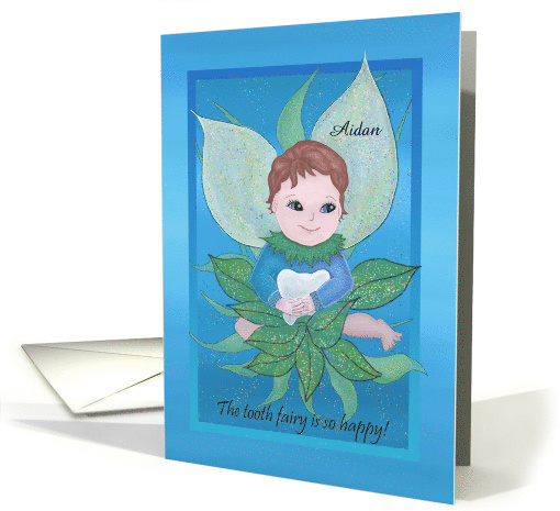 The tooth fairy is so happy! Adorable tooth fairy holding tooth card