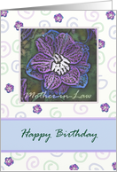 Happy Birthday Mother-in-Law with Larkspur in blues and purples. card