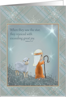 Cute, Whimsical Shepherd with lone Sheep and Christmas Star card