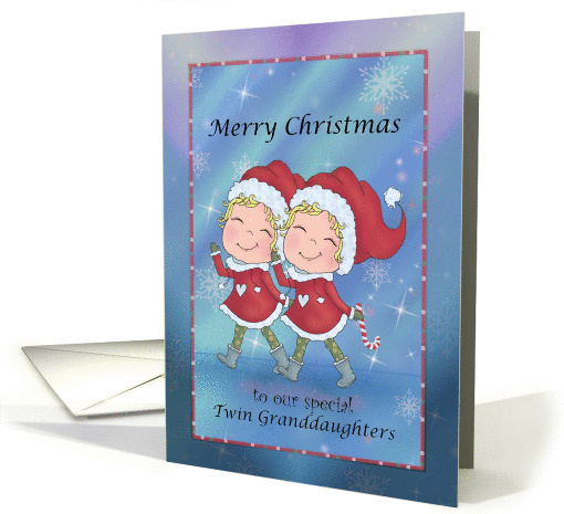 Merry Christmas twin Granddaughters with Santa suits card (1391970)