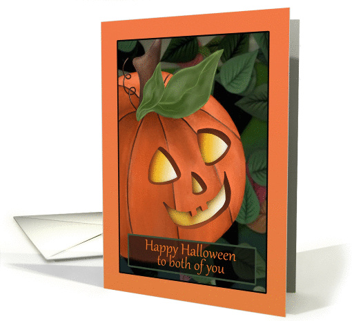 First Halloween as an engaged couple with pumpkin jack o lantern card