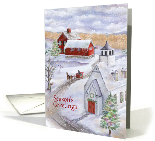 Sleigh Bells Ring in a Winter Wonderland Scene at Christmas card