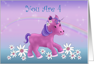 You are 4, Happy Birthday with Unicorn card