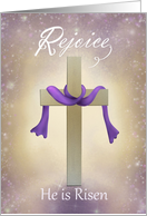 Rejoice! He is Risen! Easter card with Cross and Linen card