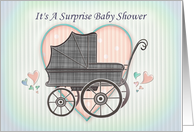 It’s a Surprise Baby Shower with Plaid Carriage, Hearts, Pastel card