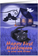 Happy First Halloween in your New Home with Black Cat, Ghost, Bat card