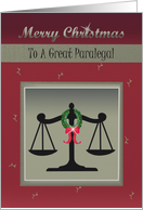Merry Christmas To A Great Paralegal With Justice Scales card