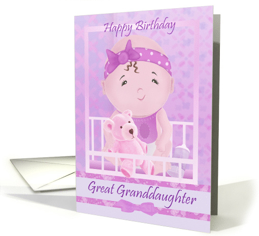 Happy Birthday Great Granddaughter Cute Baby in Crib Teddy Bear card