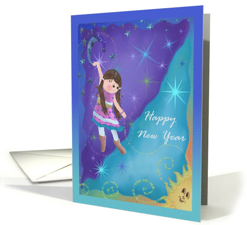 Happy New Year Tween/ Young Teen Girl with Moon, Sun, Stars card