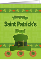 Happy Saint Patrick’s Day with Shamrocks, Hat, Hearts card