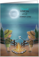 While You are at Camp with Two Girls at Campfire and Marshmallows card
