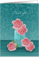 Thank you for the gift of flowers with roses, blue vase card