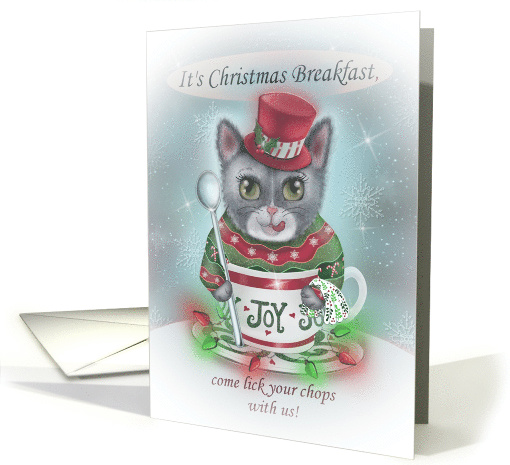 Christmas Breakfast Invitation with Cat in Teacup dressed... (1497844)