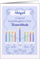 Granddaughter’s First Hanukkah with Colorful Menorah Candles, Star card