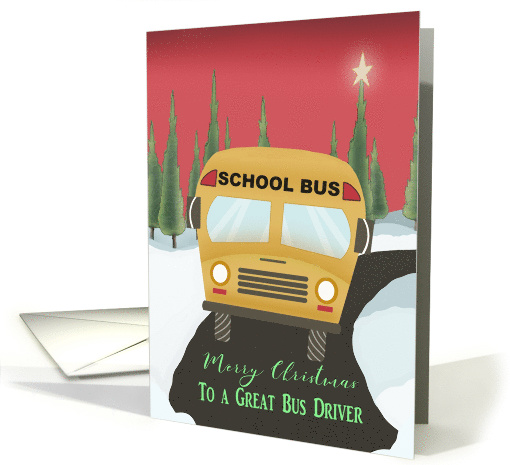 Merry Christmas School Bus Driver, Lone Star on Pine Trees, Bus card