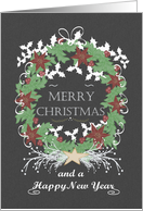 Business to Client Christmas, New Year,Chalkboard Effect,Wreath card